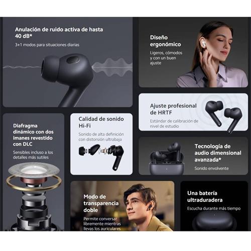 Auricular Xiaomi Buds 3T Pro Noise Cancel  Negro (BHR5275GL)