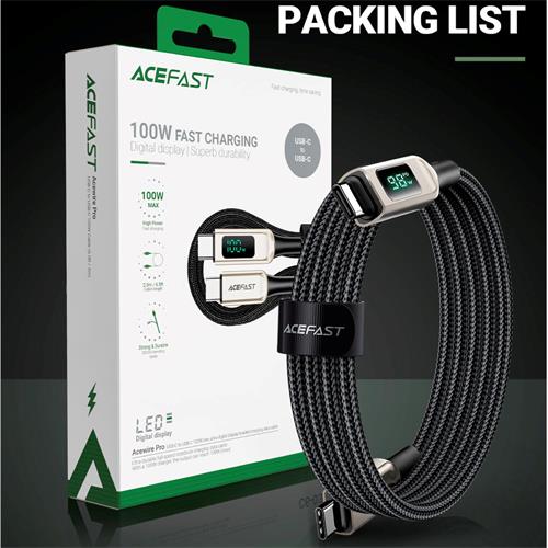 Acefast C6-03 Cable USB-C a USB-C 100W con LCD 2 Metros Plata