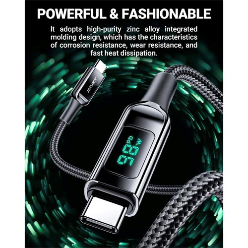 Acefast C6-03 Cable USB-C a USB-C 100W con LCD 2 Metros Plata