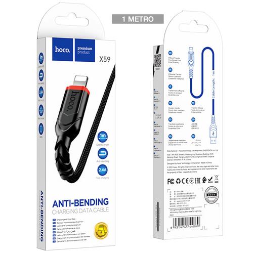 Cable USB a Lightning 1 m 2.4Amp Hoco X59 Victory Cuerda Negro