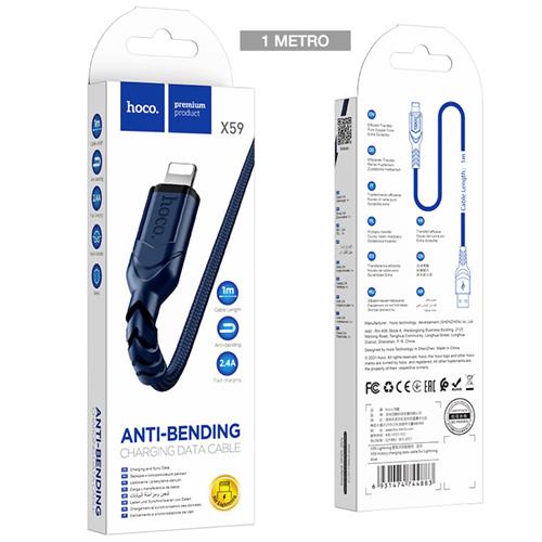 Cable USB a Lightning 1 m 2.4Amp Hoco X59 Victory Cuerda Azul