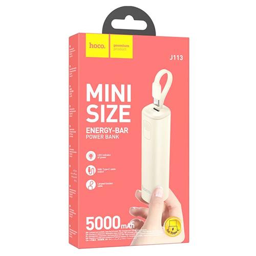 Hoco J113 Energy-Bar Power Bank 5000mAh Type-C Milky White