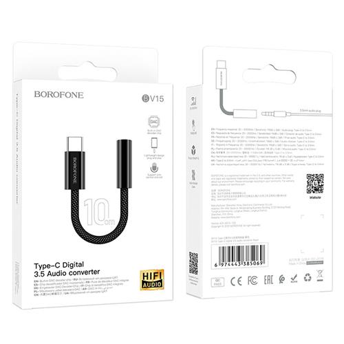 Borofone BV15 Adaptador USB-C a Jack 3.5mm Negro