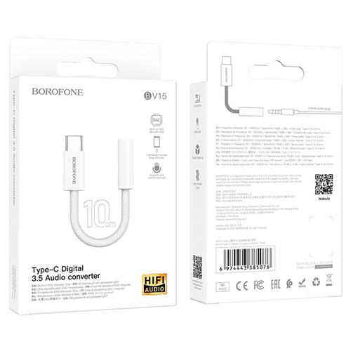 Borofone BV15 Adaptador USB-C a Jack 3.5mm Plata