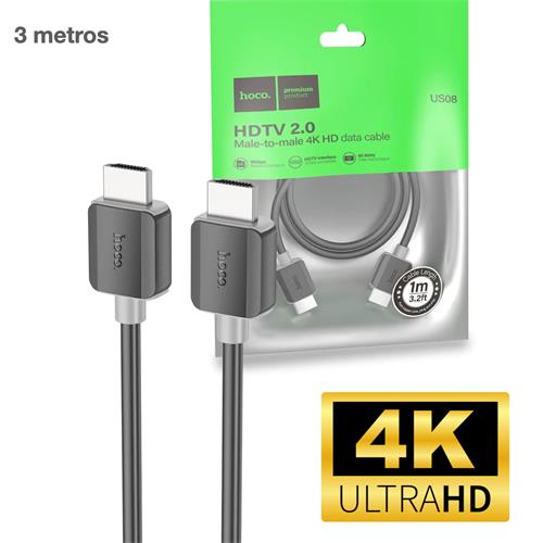 Cable HDTV 2.0 4K 3 m Hoco US08  Negro