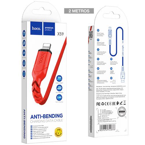 Cable USB a Lightning 2 m 2.4Amp Hoco X59 Victory Cuerda Rojo