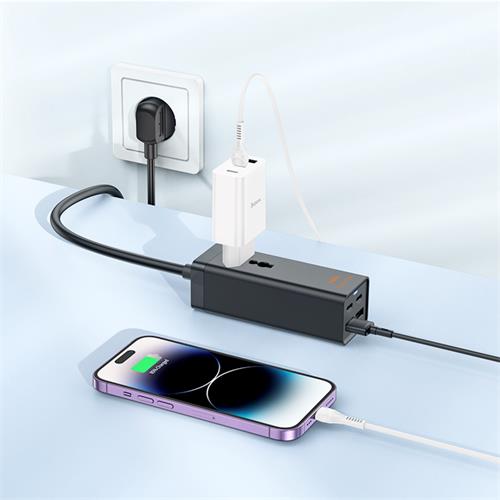 Cargador USB y USB-C 65W entrada Multipaís Hoco AC10A Blanco