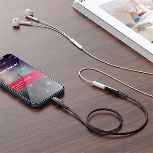 Cable Adaptador Auricular 3.5mm - Lightning 0.18 m Acefast C1-05 Reforzado Negro