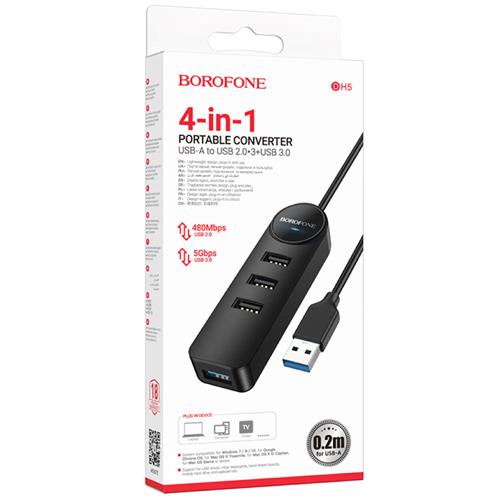 Borofone DH5 Hub USB con 4 puertos 3.0 5 Gbps y cable de 1.2 metros