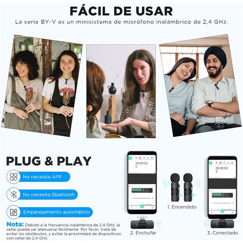 BOYA BY-V2 Kit 2 Micrófonos Inalámbricos con conexión Lightning