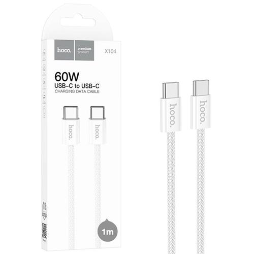 Cable USB-C a USB-C 1 Metros 60W Hoco X104 Trenzado Reforzado Blanco