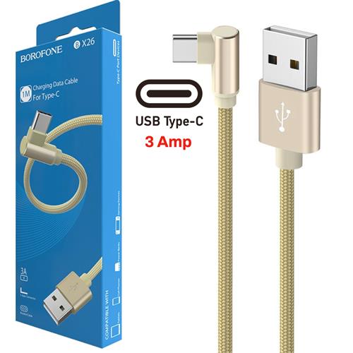 Cable USB a USB-C 1 m 3 Amp Conexión 90º  Borofone BX26 Oro