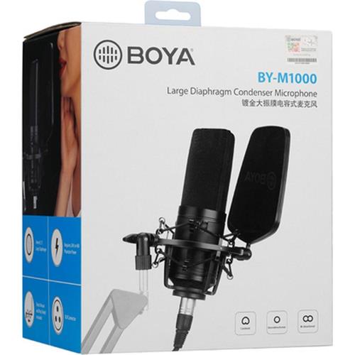 BOYA BY-M1000 Micrófono Condensador de diafragma Grande con Filtro Pop y Cable XLR