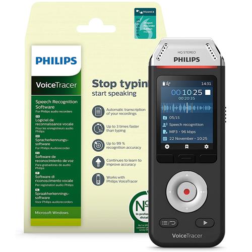Philips DVT2810 Grabadora de Voz Stereo + Software de Transcripción