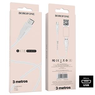 Cable USB A, a Micro USB de 3 METROS Borofone BX18 Blanco 2