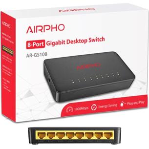 AIRPHO AR-GS108 Switch Gigabit de 8 Puertos 10Mbps 100Mbps 1000Mbps 2