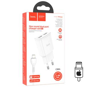 Hoco C88A Cargador Star Round Dual Port + Cable Lightning White 2