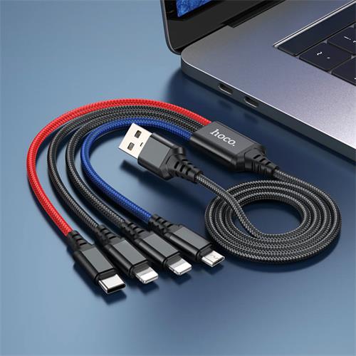 Hoco X76 4 in 1 Super Charging Cable (Ip+Ip+Type-c+Micro) Black/Red/Blue