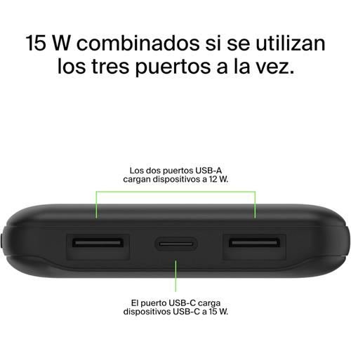 Belkin PowerBank 10.000 mAh 15W 2 x USB-A y 1x USB-C Negro (BPB011BTBK)