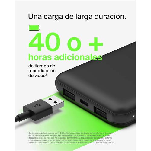 Belkin PowerBank 10.000 mAh 15W 2 x USB-A y 1x USB-C Negro (BPB011BTBK)