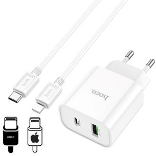 Hoco C80A Plus Cargador Rápido USB-A y USB-C 20W QC3.0 + Cable Lightning 2