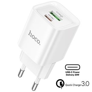 Hoco C147A Cargador USB QC3.0 y USB-C PD 20W Blanco 2