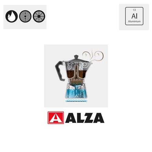 Alza BASIC Cafetera Aluminio 3 Taza para Vitrocerámica y Gas