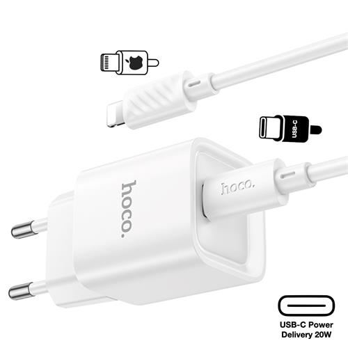 Cargador USB-C 20W + Cable Lightning Hoco C146A PD20W Blanco