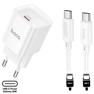 Cargador USB-C 20W + Cable USB-C Hoco C146A PD20W Blanco 2