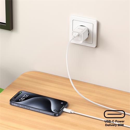Cargador USB-C 20W + Cable USB-C Hoco C146A PD20W Blanco