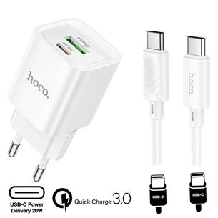 Hoco C147A Cargador Cham PD20W+QC3.0 Type-C to C White 2