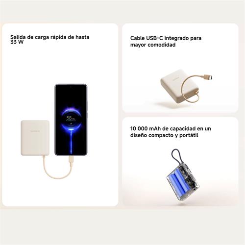 Xiaomi Powerbank 10.000 mAh 22.50W  Con Cable Integrado Tan Beige (BHR9072GL)