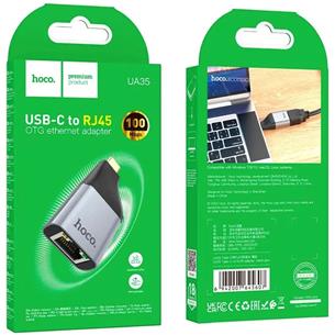 Adaptador USB-C a RJ45 RED Hoco UA35 Gris Metal 2