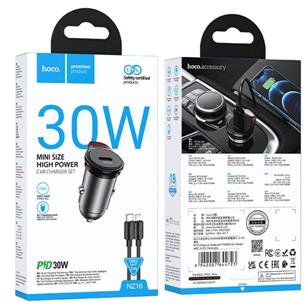 Cargador Coche USB-C 30W Hoco NZ16 con Salida Doble + Cable Lightning 2