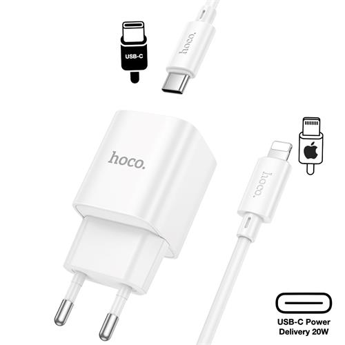 Hoco C148A Cargador Cham Single Port PD30W Type-C to Lightning White