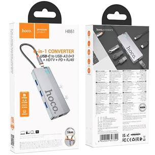 Adaptador USB-C 6-1 Hoco HB51 HDMI + 3x USB 3.0 + PD + RJ45 2