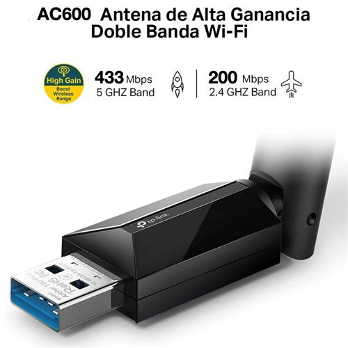 Tp-Link Adaptador Red AC600 Doble Banda USB 2.0 (Archer T2U Plus)