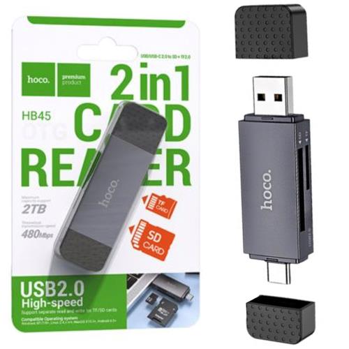 Lector Hoco HB45 Spirit para SD y Micro SD con conexión USB y USB-C 2.0