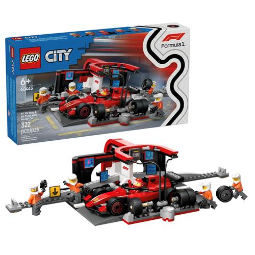 LEGO 60443 Parada en Boxes de F1 y Equipo de Mecánicos con Coche Ferrari