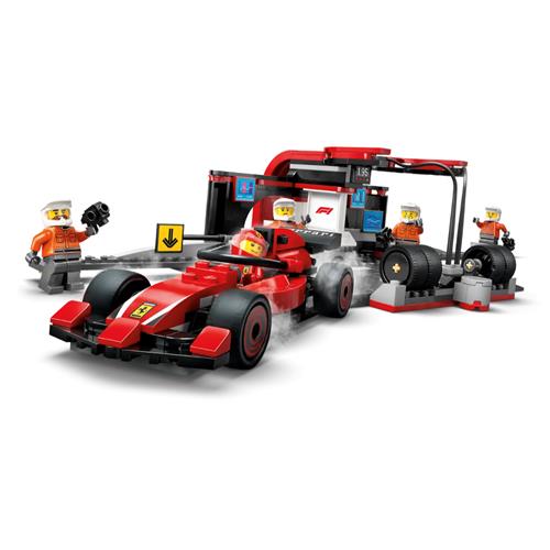 LEGO 60443 Parada en Boxes de F1 y Equipo de Mecánicos con Coche Ferrari