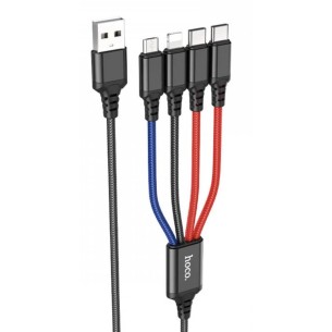 Cable USB Multiple a USB-C x 2,  Lightning y Micro 4-1 Hoco X76 Negro, Rojo Azul 2