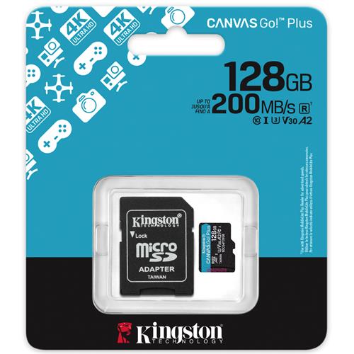 Memoria SD Micro SDXC 128GB Kingston Gen 4 200mb/s V30+ Adaptador Canvas Go Plus SDCG4