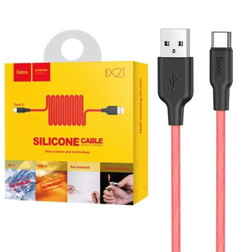 Cable USB a USB-C 1 metro Hoco X21 Ultra Resistente Rojo