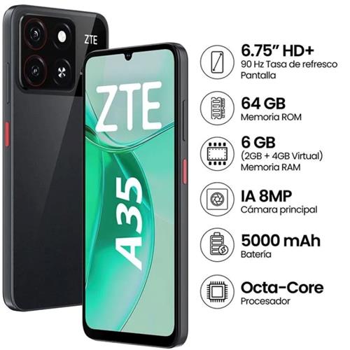 Zte Blade A35 6.75" 2+4GB 64GB Doble Cámara Starry Black
