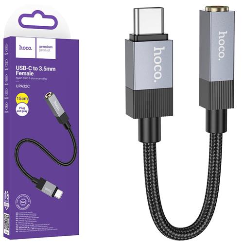 Hoco UPA32C Adaptador USB-C a Jack 3.5mm Negro