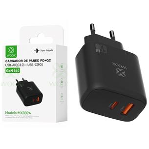 Cargador de Pared PD+QC UsbA+UsbC GaN 65W  Woox MX0094 2