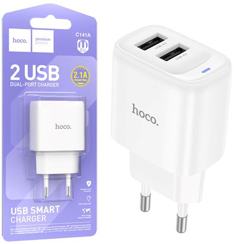 Cargador USB-A X2 Hoco C141A 2.1Amp Blanco
