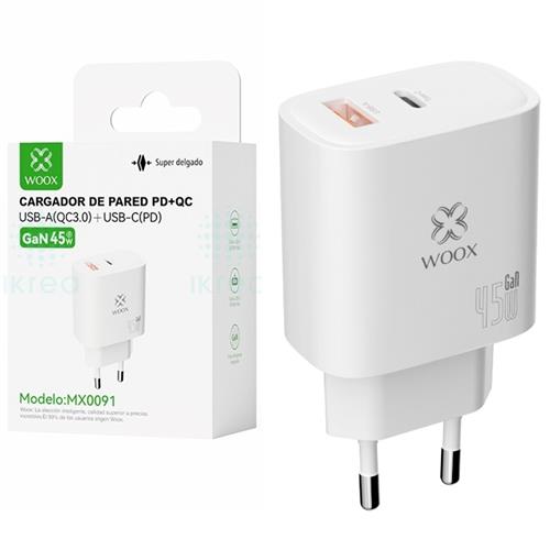 Cargador USB-A y USB-C GaN 45W Woox MX0091