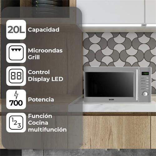 Svan SMW2700DGX Microondas con Grill 20L 700W Inox