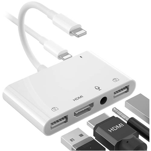 Adaptador Compatible Lightning a HDMI, 2xUSB y Jack (THT-025)